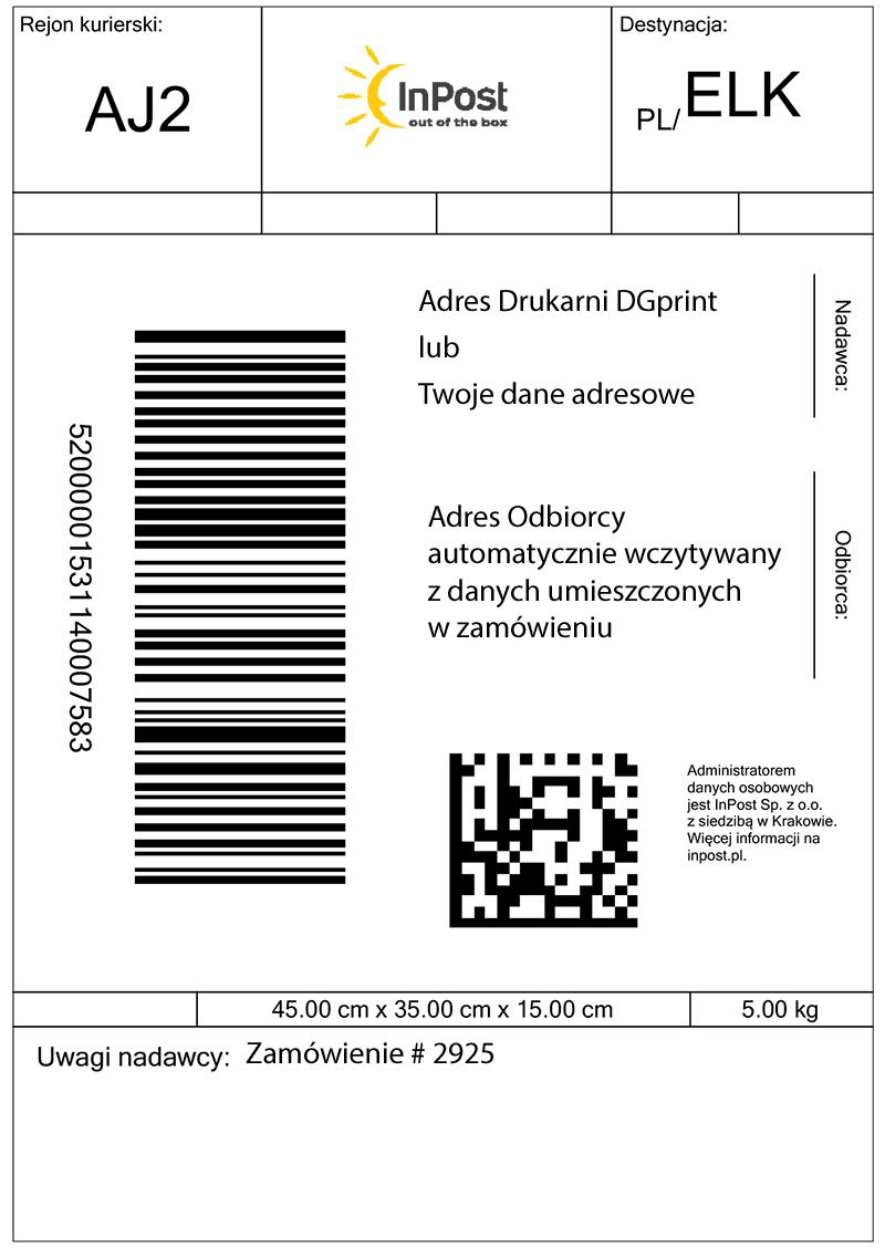 Przykładowy list przewozowy Drukarnia DGprint.pl